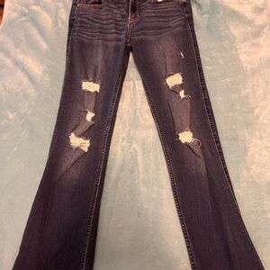 Hollister Dark Blue Distressed Boot Cut Jeans